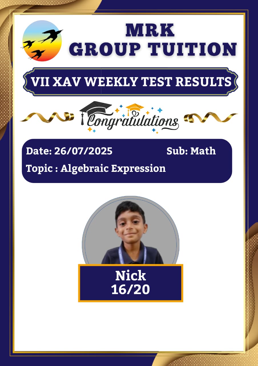 VII XAV WEEKLY TEST RESULTS