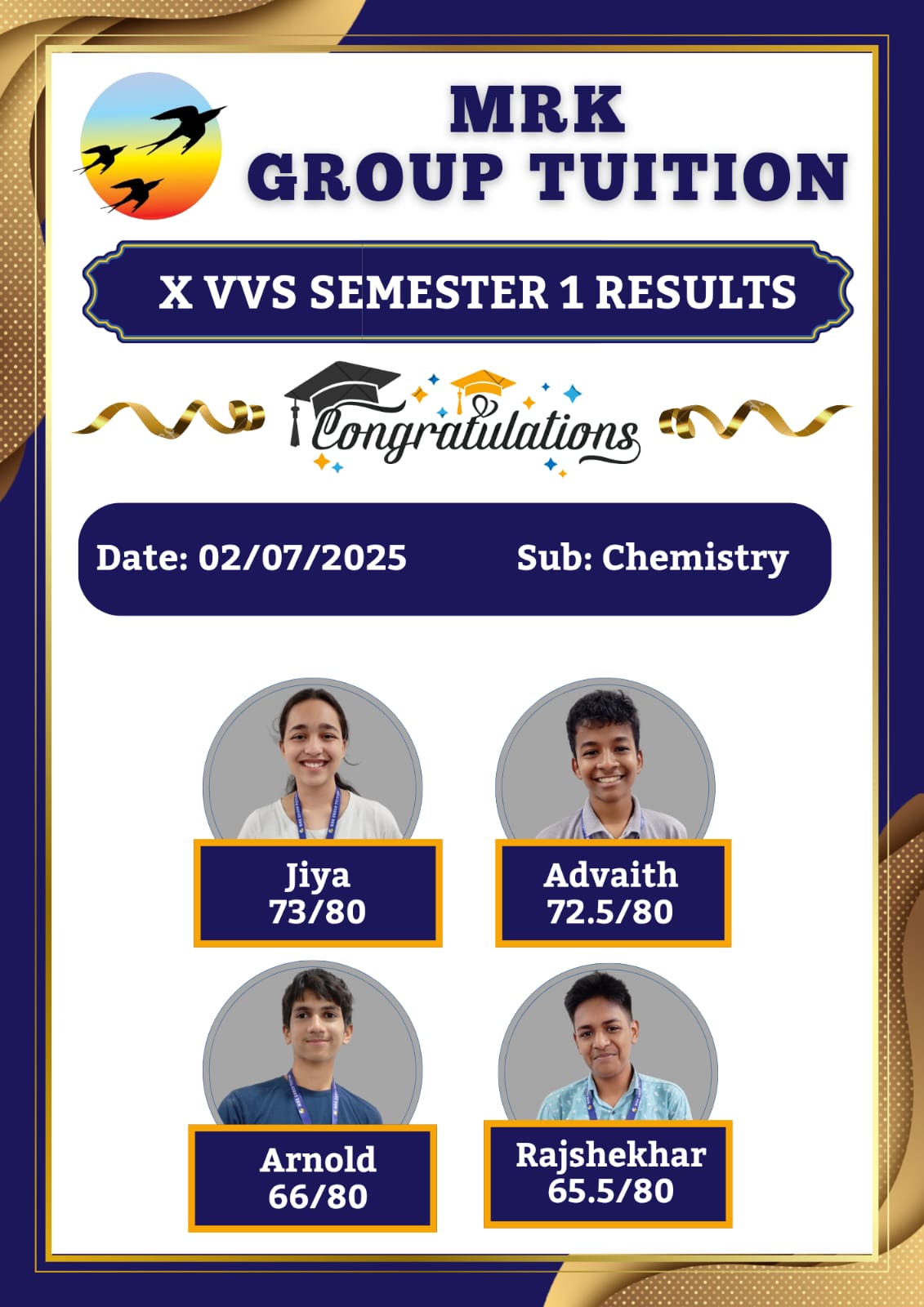X VVS SEMESTER 1 RESULTS