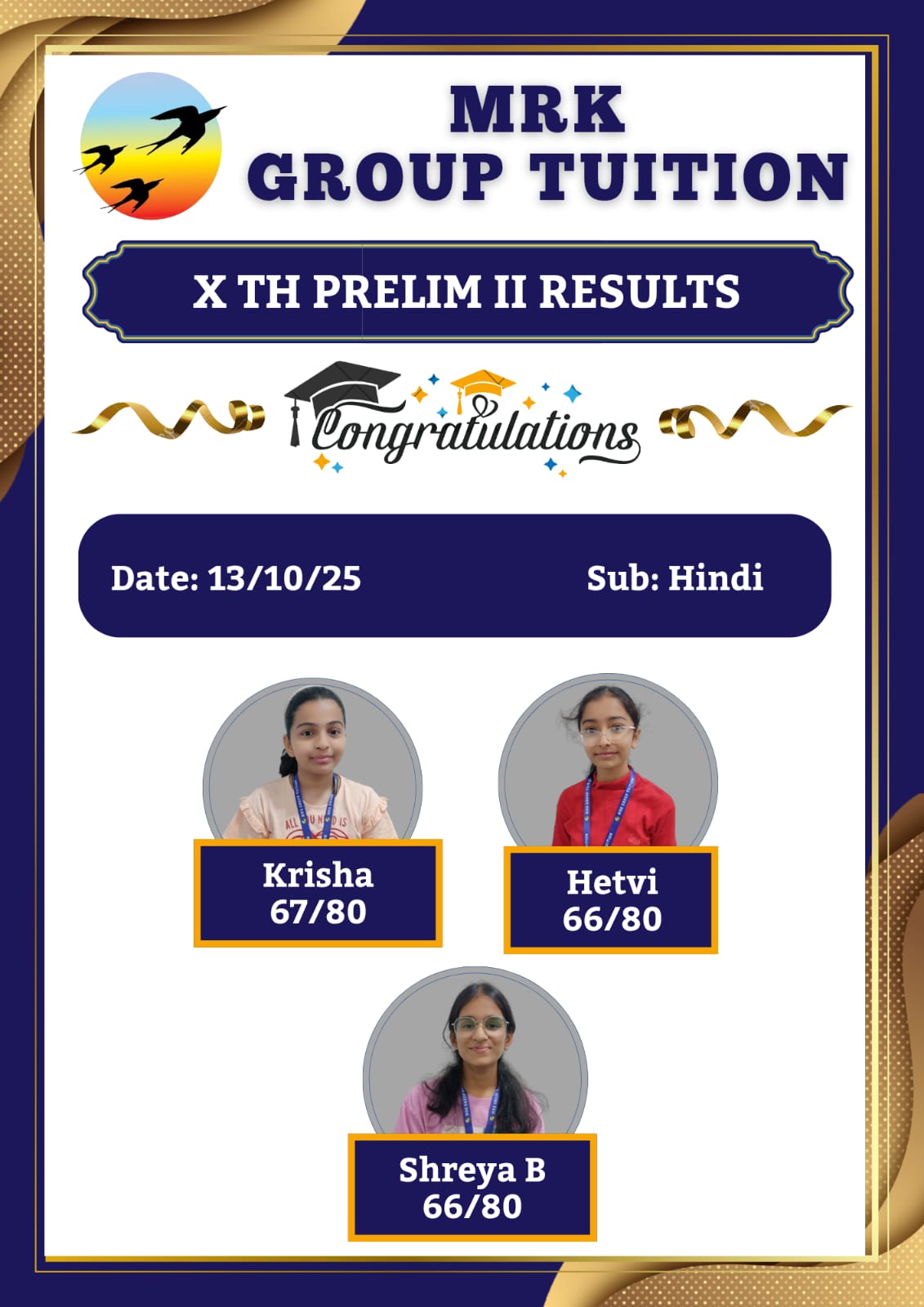 X TH PRELIM II RESULTS Congratulations	